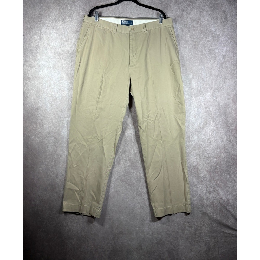 Polo Ralph Lauren Pants Mens 38X30 Tan Chino Flat Front Khaki Cotton Classic